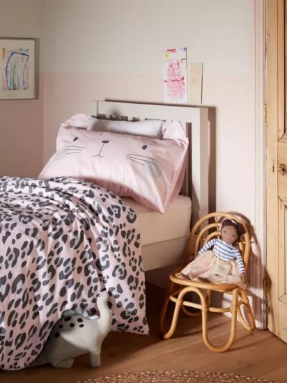 Cat Reversible Duvet Cover and Pillowcase Set, Single, Pink